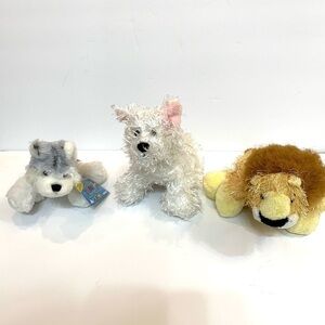 3 Ganz Webkinz White Terrier, Lion (No Codes), Lil’ Kinz Husky Dog WITH CODE